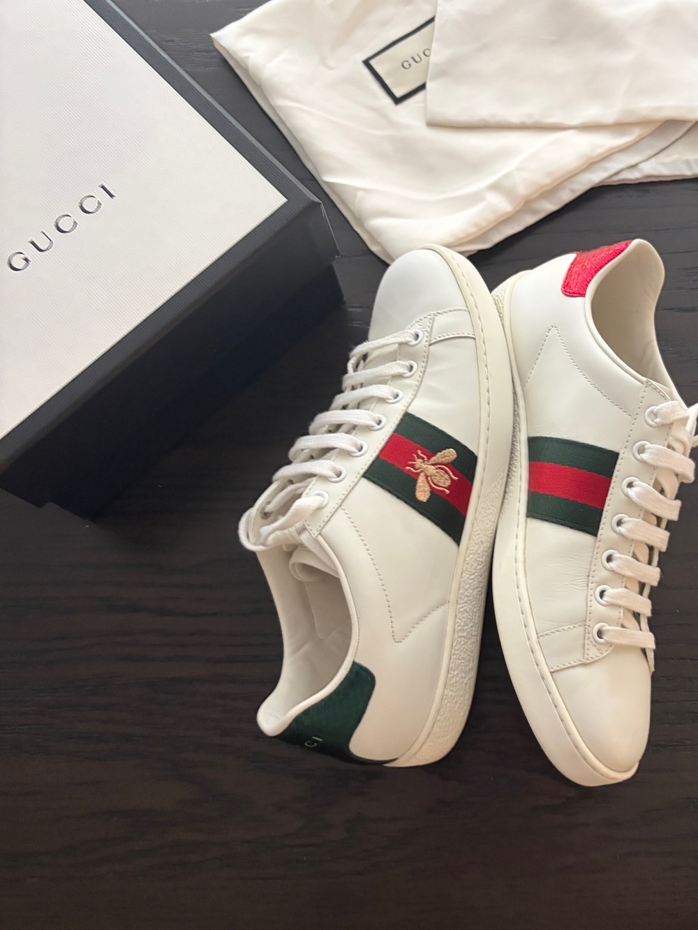 Gucci Ace Bee Women's Sneakers - White Leather Low-Top Size 38 (US 8)